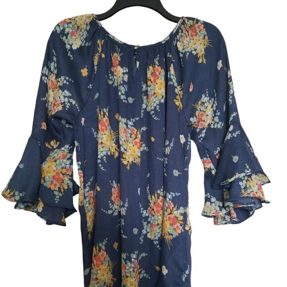 CHAPS Navy Blue Floral Three Quarter Sleeve Top - Size Large - Picture 2 of 10